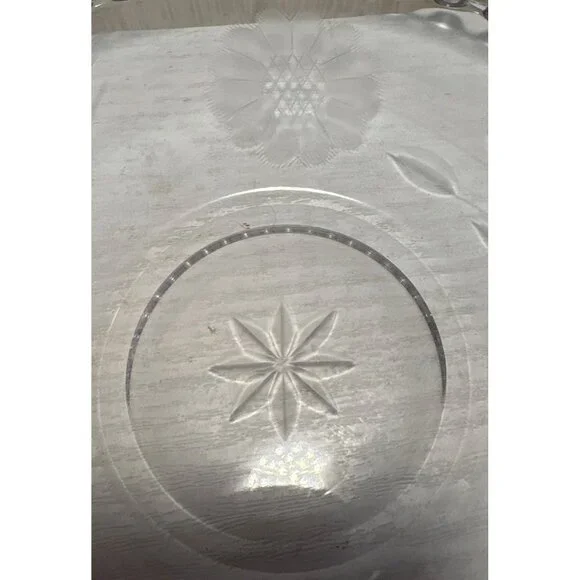 Hughes Cornflower Handled Plate Candlewick Border Etched Glass Serving Tray Vtg - Picture 4 of 7